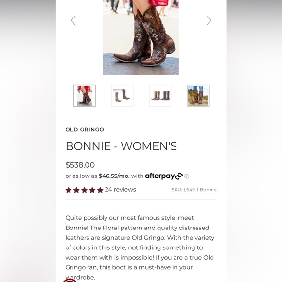 Embroidered Leather Cowboy Boots Old Gringo Bonnie - Picture 10 of 11